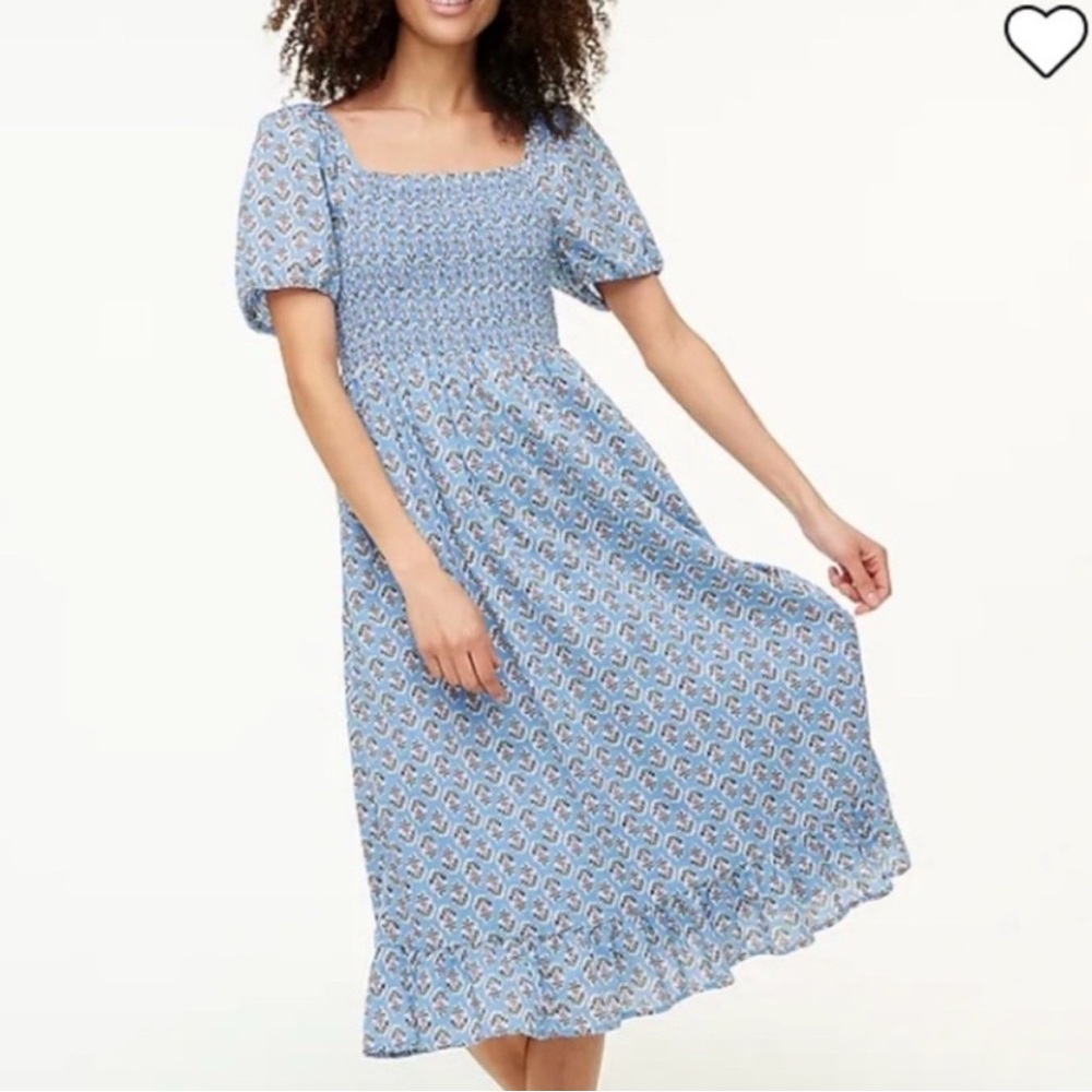 J.Crew 3X Floral midi dress Quiet Harbor Smocked chest puff Sleeve cotton lined